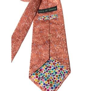 City of London Silk Tie Peach Coral Floral Retro Preppy Y2K